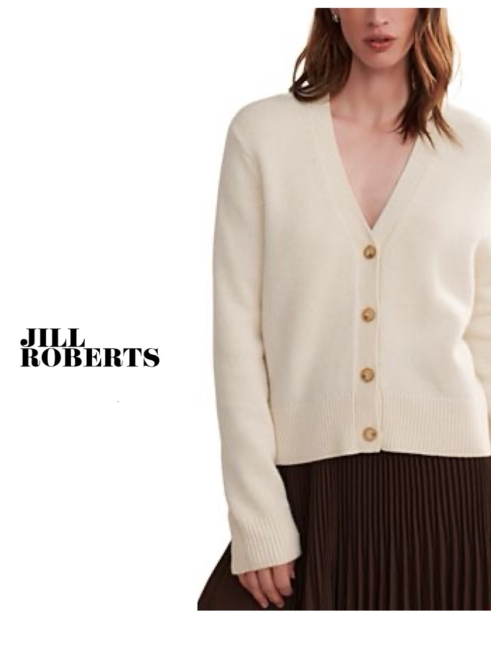 Cream V-Neck Button Cashmere Cardigan Sweater